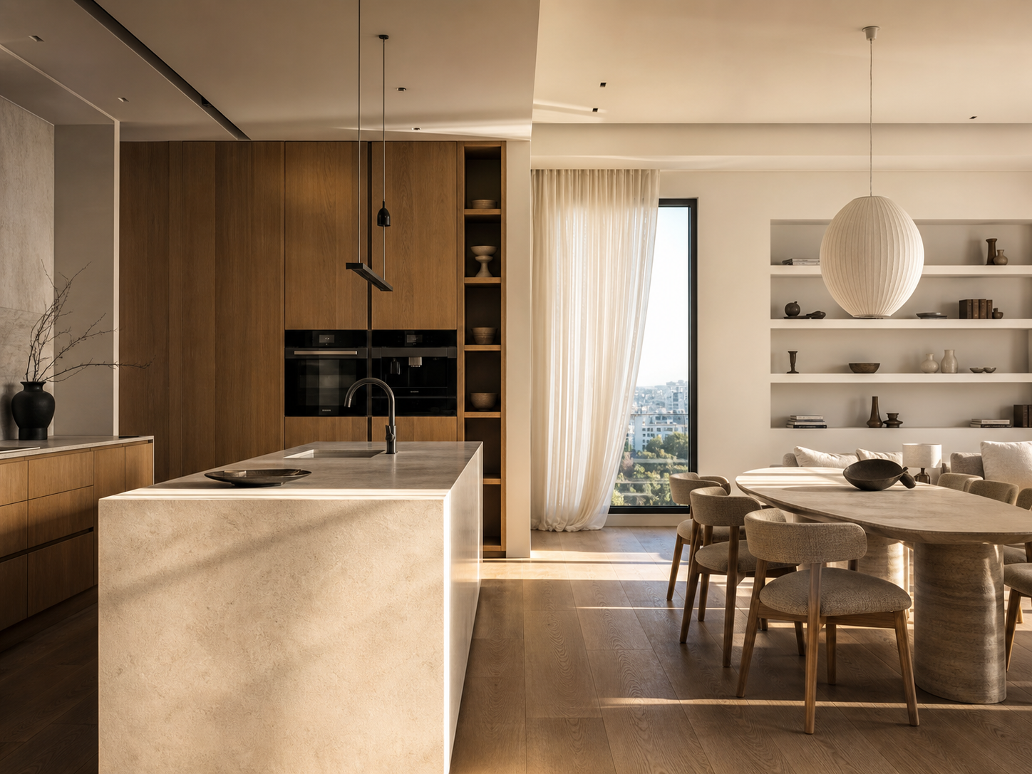 Bucătărie și dining într-un penthouse contemporan