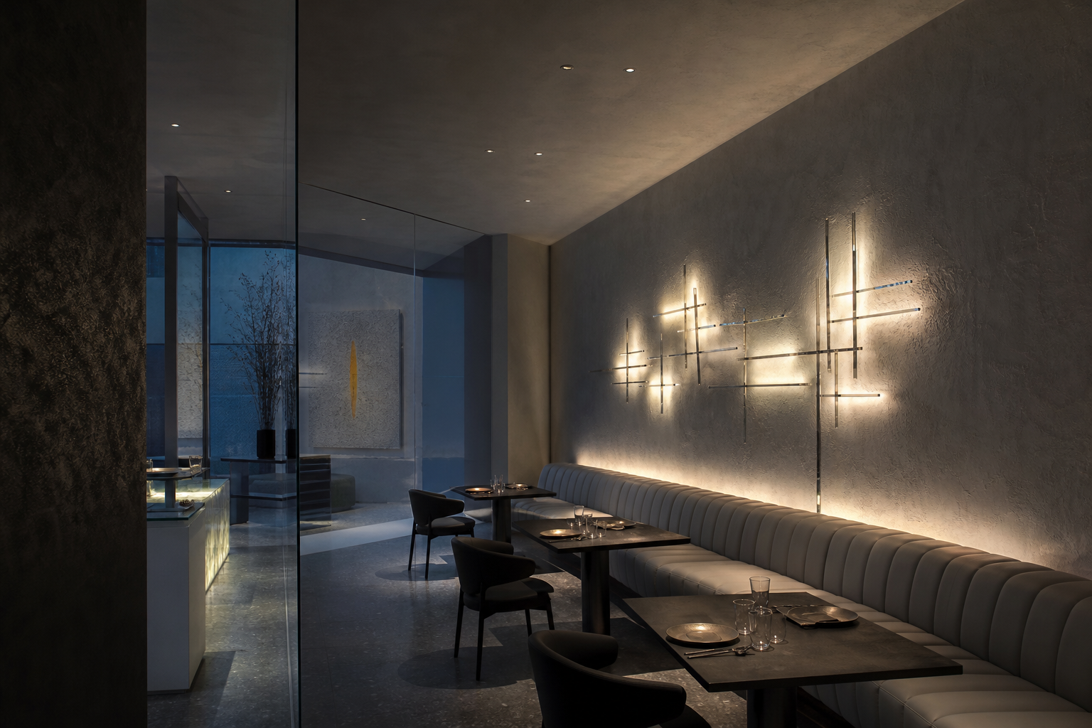 Instalație luminoasă integrată într-un restaurant boutique